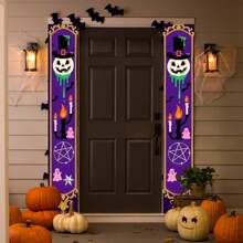 1pc Cartoon Halloween Couplet, Cartoon Ghost Pumpkin Pattern Couplet, Suitable For Halloween Party, Festival Party, Home Decoration, Best For Halloween Decoration