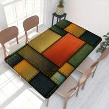 1 块矩形桌布，波西米亚复古色块木纹艺术设计，适合日常家居、客厅、餐厅、主题派对、室内/室外使用，耐污耐用的涤纶桌布