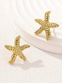 1pc Minimalist Beach Style Starfish Earrings, Suitable For Women To Wear For Daily And Beach Vacation