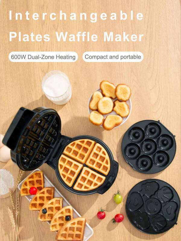 SCISHARE 600W Máquina para hacer cucharillas 3 en 1 con platos intercambiables - Calentador doble antiadherente, compacto y portátil para cucarachas/Cookies/Donuts, extraíble y lavable, diseño ahorra espacio, fácil de limpiar, máquina de desayuno multifunción