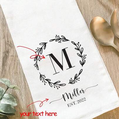1pc Personalized Farmhouse Tea Towel, Monogram Initial Dish Towel, Custom Kitchen Decor, Bridal Shower Wedding Anniversary Gift, Hostess Host