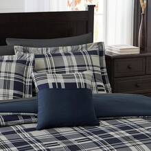 King Comforter Set, Classic Red Black Plaid-Piece Bedding Set, Farmhouse Lightweight All-Season Bed In A Bag With Sheets, Pillowcases & Shams, Home Decor - 海軍藍 - 查看 5