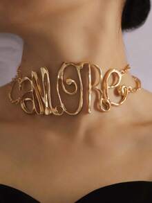 1pc Women's Hollow Letter Necklace, Hip-Hop Motorcycle Style - Letter Clavicle Chain - View 4