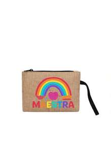 Rainbow Pencil Print Tote Bag Set, Tote Bag And Makeup Bag, Lightweight Large Capacity Tote Bag, Reusable Burlap Shopping Bag, Portable Travel Beach Bag With Makeup Bag, Best Gift For Teacher'S Day, Nurse'S Day, Birthday, Anniversary, Suitable For Weddings - Multicolor - View 14