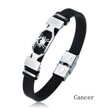 Stainless Steel Constellation Bracelet For Women Men Zodiac Sign Leather Bracelet Wristband Jewelry Birthday Gift