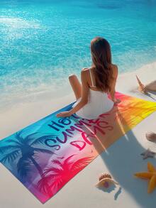 1pc Ultra-Fine Fiber Large Beach Towel, Summer Elements, Coconut Tree Color Gradient Beach Towel, Beach, Summer, Vacation, Quick Drying Bath Towel, Absorbent Bath Towel, Suitable For Swimming, Travel, Summer, Sports, Bathroom, Swimming Pool, Yoga, Camping, Ultra-Fine Fiber Multifunctional Beach Towel, Beach Essentials, Beach Accessories, Pool Float - Multicolor - View 4