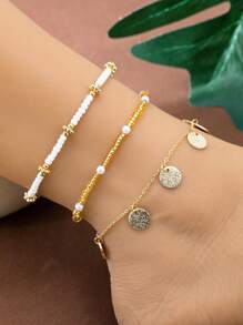 1 set di alla moda cavigliere da spiaggia per vacanze con accessori decorativi vari in acciaio inossidabile, cavigliere