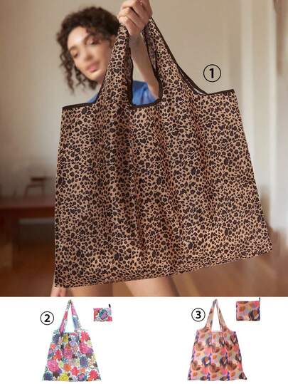 Borsa da shopping pieghevole con stampa leopardata, borsa a tracolla, borsa pieghevole per lo shopping, borsa portatile con stampa da tenere in mano, necessaria per il ritorno a scuola, regalo per la stagione dei rientri, grande borsa da spiaggia impermeabile e riutilizzabile, borsa donna di grande capacità, borse regalo, adatta per viaggi, spiaggia, regalo per insegnanti, regalo di laurea, adatta per uscite, pendolarismo, picnic, viaggi