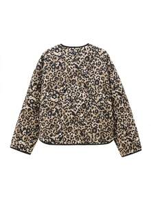 Jaket Musim Dingin Wanita SHIBASHAN Vintage Ringan Motif Leopard Berlapis dengan Kantong, Lengan Panjang, Leher Bulat - Macan Tutul - View 7