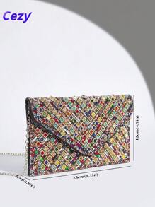 Cezy 1 pieza Bolso de mano con adorno de cristal de moda - Correa para el hombro desmontable - Cierre magnético - Forro de poliéster - Estilo brillante similar a diamantes para fiesta - Excelente regalo para mujeres