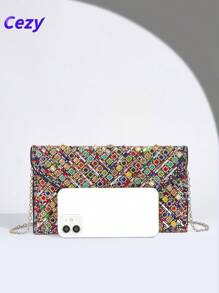 Cezy 1 pieza Bolso de mano con adorno de cristal de moda - Correa para el hombro desmontable - Cierre magnético - Forro de poliéster - Estilo brillante similar a diamantes para fiesta - Excelente regalo para mujeres