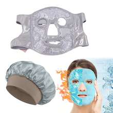 2 件套：缎面丝绸睡眠帽 + 凝胶冷热面膜包 | 宽边弹性卷发器干发帽，可重复使用冷热双重护理，无酒精保湿，睡眠，SPA，头发和皮肤护理组合，防毛躁和抗衰老