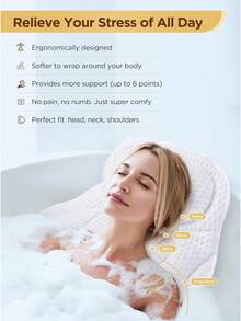 Bath Pillow Luxury Bathtub Pillow, Bath Pillows Tub Neck And Back Support, Bath Tub Pillow Headrest With Soft 4D Mesh Fabric & Non-Slip Suction Cups, Fits All Bathtub Relaxing Bath Accessories Halloween Christmas New Year