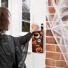 1 件和 2 件，木制万圣节装饰物，带有可爱的南瓜图案，适用于前门、卧室和浴室，易于悬挂的节日装饰