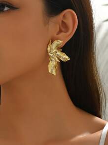 1 Pair Retro Double Layer Five Petal Flower Earrings & Striped Leaf Earrings