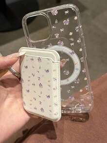 For IPhone17 Air Pro Max ,  Phone Holder 2PCS Cute Clear Floral Cherry Bowknot For Magnetic Wireless Charge Phone Case Compatible WithGalaxy S25 Edge S24FE S23Plus S22 ULTRA,  16 15 14 13 12 11 Pro Max Cases Card Holder Wallet Accessories Back Cover - 紫色花卉 - 查看 2