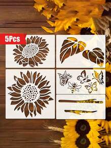 9pcs Extra Large Flower Stencils - Reusable For Lotus, Daisy, Peony, Sunflower Patterns For Painting On Wood, Walls And Garden Fences, Stencils For Painting,Back To School,School Supplies