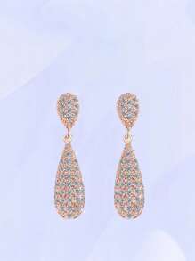 1 Pair Rhinestone European & American Luxury Palace Style Teardrop Earrings For Women, Bridal Jewelry