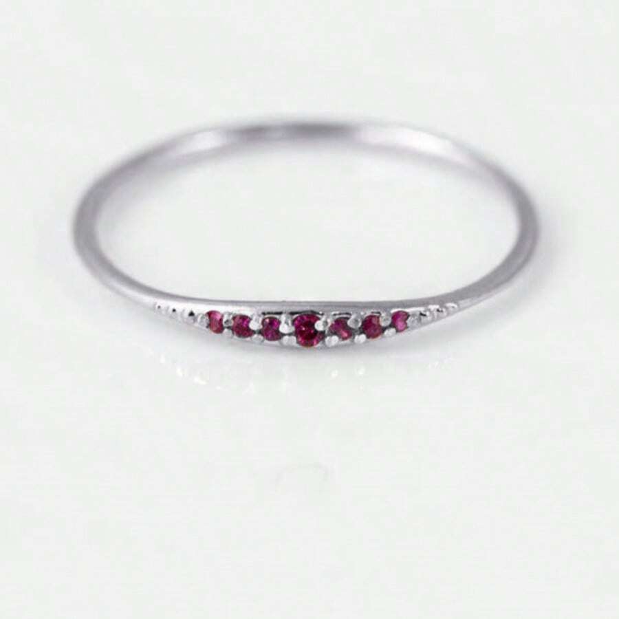 1pc Elegant & Minimalist Women's Personalized Ring, 14K Gold-Plated Halo Design With Sparkling Red Synthetic Zirconia Stone, Perfect For Daily Wear And Gifting, Ideal For Valentine's Day - Silver - View 1