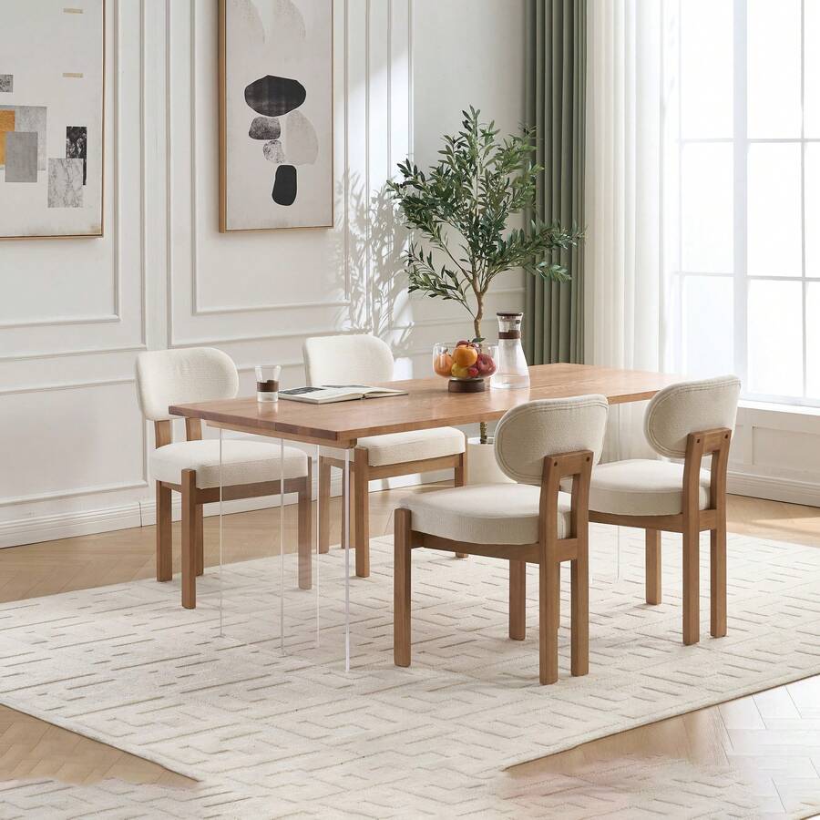 Set Of 4 Wooden Dining Chairs, Modern Fabric Upholstered Dining Room Chair Kitchen Chairs, Farmhouse Dinner Chair For Kitchen Dining Room - Màu be - Xem 1