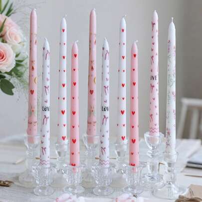 Joivida 2 peças/Conjunto (Uma Caixa) Vela Cónica de Haste Longa Rosa, 25 cm, Cera de Soja Sem Fumaça, Decoração de Atmosfera para Casamento e Banquete, Vela Longa de Galho, Coração Preto, Coração Vermelho, Vela Rosa, Vela Branca, Vela de Atmosfera para Feriados, Vela Dia dos Namorados, Vela Fofa e Divertida