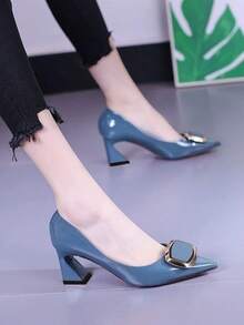 Pantofi cu toc înalt și vârf ascuțit pentru femei, toc gros, piele lăcuită, pantofi de serviciu/navetă, stil casual la modă, primăvară/toamnă