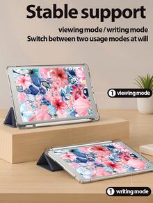 Elegant & Cute Shell, Jellyfish, Flower, Bow Patchwork Pattern Protective Case For 7th, 8th, 10th Generation (10.2 Inch), Built-In Pencil Slot, Sleep/Wake Function, Ideal For Holiday & New Year Gifts - Multicolor - View 5