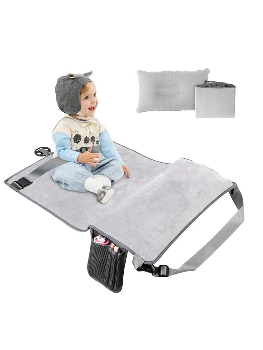 2pcs Baby Airplane Seat Extender, Velvet Infant Travel Seat Cushion, Portable Airplane Travel Bassinet - Grey - View 1