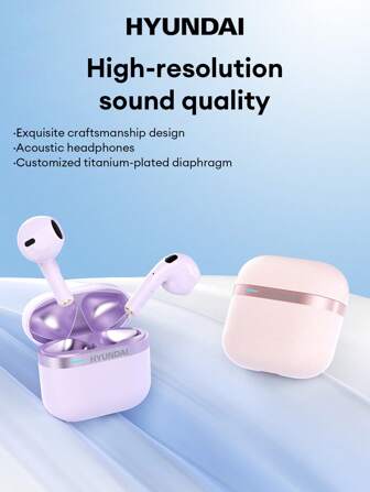 HYUNDAI 现代 HY-T02PRO 蓝牙耳机，高清立体声，超长续航电池，IPX5 防水，音乐和游戏，带麦克风的低延迟，佩戴舒适，被动防噪，无线耳塞，兼容智能手机、平板电脑和电脑