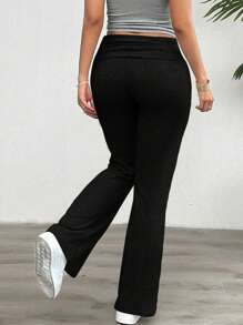 Pantalones de campana de talle alto, elásticos y lisos en unicolor, estilo streetwear Y2K casual para adolescentes, con pliegues y ajuste ceñido