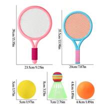 1 set de 2 piezas Raquetas de tenis de plástico con 1 pelota de tenis y 1 pelota de bádminton, pelota de entrenamiento, set de raquetas de tenis de playa, colores surtidos, adecuado para deportes al aire libre, ocio y actividades al aire libre para padres e hijos
