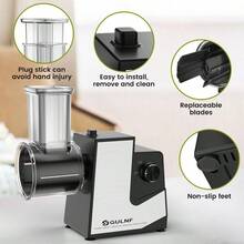 Electric Cheese Grater 5 In 1 Rotary Cheese Grater Vegetable Slicer 250W Salad Shooter With 5 Different Blades Electric Cheese Shredder For Kitchen Block Cheese Vegetables Fruit - Black - View 3