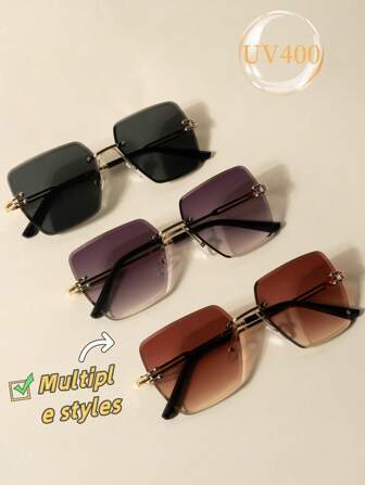 1pc/2pcs/3pcs Square Frameless Edgy Shaping Fashion Glasses, Versatile Street Style, Suitable For Daily Wear, Runway, Outdoor, Travel, Cycling, Driving, Party Square Shape Shades
