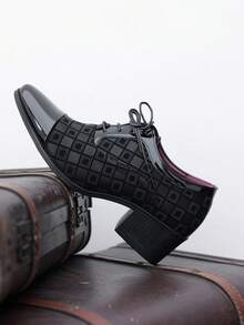 Giày Derby cao cấp dành cho nam, giày Oxford, kiểu dáng tối giản, gót chunky, buộc dây, họa tiết kẻ caro/hình khối, phù hợp cho nhiều dịp, giày khiêu vũ, giày công sở, giày dự tiệc. - màu đen - Xem 5