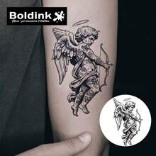 Pegatina de tatuaje Boldink Dark Cupid | Diseño de arco y halo | Resistente al agua y de larga duración de hasta 14 días - Negro - Ver 2