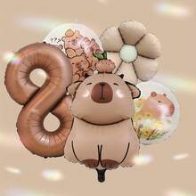 Balões grandes de alumínio em formato de capivara marrom chocolate, com números de 0 a 9, adequados para decoração de festas de aniversário com tema animal. Duráveis, à prova d'água e reutilizáveis. - Multicolorido - Ver 10