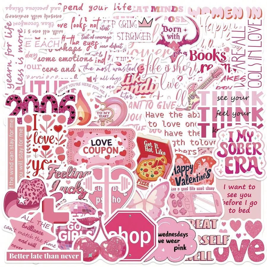 50 Pezzi Adesivi con citazioni romantiche rosa, adesivi estetici in vinile per scrapbooking, diario, computer portatile, paraurti, skateboard, borraccia, computer, telefono, cartoni animati, elmetto, auto e decalcomanie