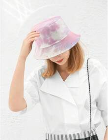 Unisex Reversible Bucket Hat For Beach And Fishing - Mixed Pink Purple Tie-dye - View 10