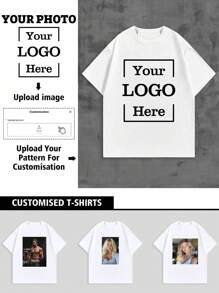 Customized Personalized Photo T-Shirt For Men, Customize Your Text And Photo, Customize Your Name, Customize Self-Portrait/Baby/Friend/Idol/Couple/Family/Party/School/Sports/Pet Love Photo Print, Logo/Business/Company Event Uniform