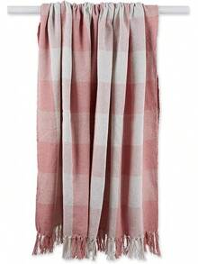 DII Buffalo Check Collection - Manta rústica con borlas, 50 x 60 Pulgadas, Gris/Blanco - Rosa - Ver 3