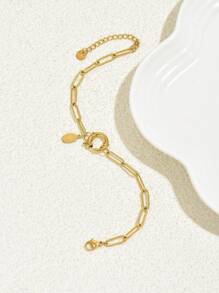 1pc Fashionable Hollow Embossed Geometric Link Openable Minimalist Stainless Steel Bracelet, Daily Casual Gift For Women