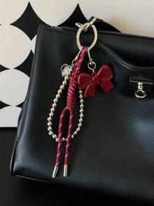 Ankela Red Bow Silver Bead Chain Bag Charms Car Keychain Bag Pendant Handmade Woven Rope Sense Of Luxury Women&Girl Gifts Backpack Decor Bows - Multicolor - View 9