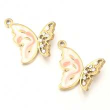 2 piezas/Paquete Colgante de acero inoxidable con strass y perla, 21X21.5mm Colgante para collar/pulsera para hacer joyas DIY, accesorios hechos a mano de lujo y versátiles con diseño de mariposa