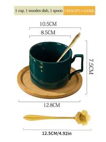 1 Juego de Tazas de Café - 4 Tazas, 4 Platillos, 4 Cucharas con Soporte de Metal / 1 Juego de Tazas de Café - 1 Taza, 1 Platillo, 1 Cuchara, Capacidad ≈ 250ml, Material Cerámico, Disponible en Blanco/Negro/Verde, Taza de Café para Cappuccino Latte Art, Taza de Té, Apta para Té, Café, Cereales, Chocolate Caliente, Incluye Cuchara y Bandeja de Madera, Juego de Tazas de Café, Juego de Tazas de Cerámica, Ideal para Restaurantes, Cafeterías, Hogar y Oficina, Gran Regalo para Familia, Amigos y Seres Queridos.