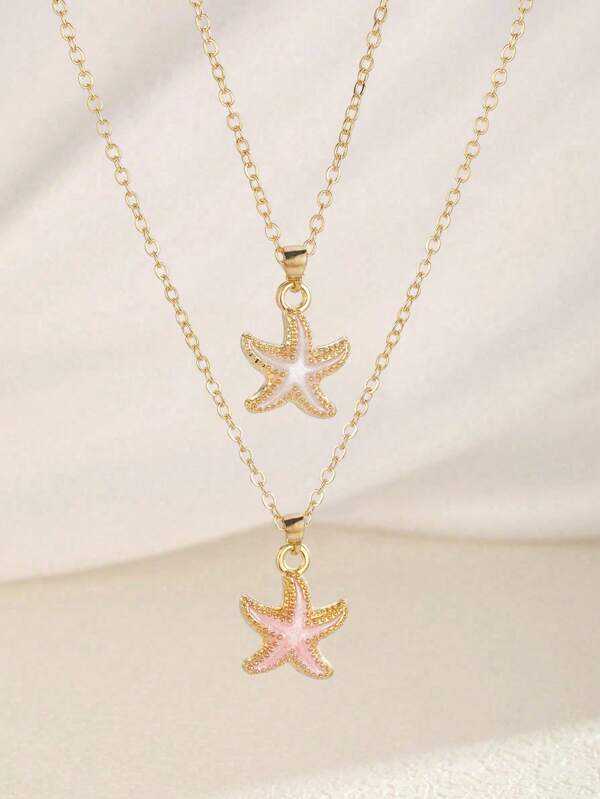 1 Pc Delicate Fashion Starfish Charm Necklace For Girls, Cute Streetwear Accessory Gift For Daily Life, Suitable For Friends