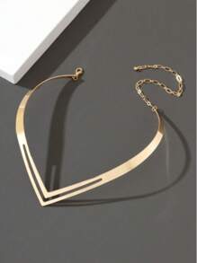 1 pièce Collier ras-du-cou minimaliste à la mode en métal creux à deux couches en forme de V, convient pour un usage quotidien, les fêtes et diverses occasions