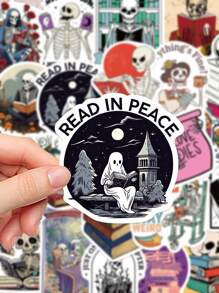 50pcs Skull Reading Stickers, Personalized And Creative, Suitable For DIY Cell Phone Cases, Guitars, Laptops, Mugs, Luggage, Skateboards, Waterproof Decoration Stickers School Supplies, Back To School
