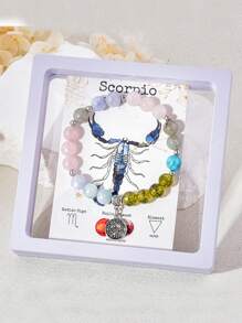 1 Peça Pulseira de Contas Feita à Mão de Pedra Natural de 8mm com Pingente de 12 Constelações, Adequada como Presente para Dia dos Namorados, Aniversário, Esposa, Namorada ou Amiga, Pulseira do Zodíaco
