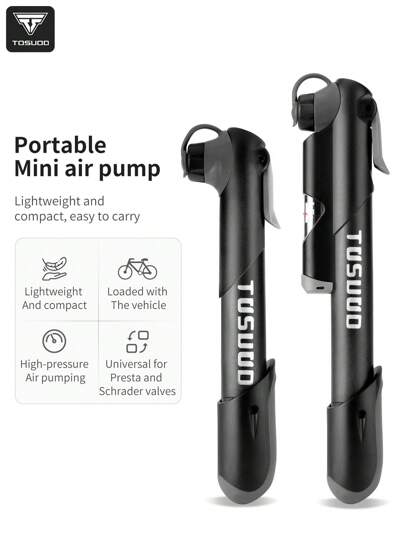 TOSUOD Minibomba portátil TOSUOD para bicicletas - Inflador manual compacto e leve com manômetro, inflação de alta pressão, alça ergonômica e clipe de transporte para bicicletas de estrada, montanha e híbridas, bomba de bicicleta portátil, equipamento para ciclismo ao ar livre, design cilíndrico elegante, construção durável
