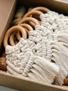 1-120 piezas Anillos de servilleta de cuerda de madera hechos a mano, Portaanillos de servilleta de madera rústica para decoración de mesa de comedor, Anillos de servilleta de estilo bohemio y de granja